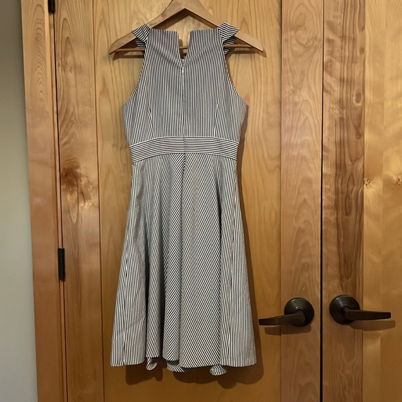 London Times Dress White Blue Sz US 4 - Picture 4 of 7